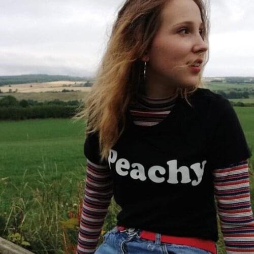 Peachy T-shirt Women T Shirts Hipster Streetwear Printed Short Sleeved Tops Cute Summer Fashion Tumblr Grunge Shirt Outfits