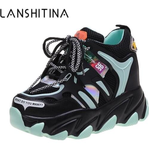 New Autumn Women Platform Sneakers Breathable Leather Casual Shoes 10cm Wedge Heels Chunky Sneakers High Chunky Chaussures Femme