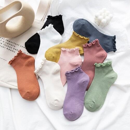 Lolita Kawaii Lace Ruffle Socks Women Pack Korean Style Cute Candy Cotton Soft Girl Short Ankle Socken Meias Mulher 10 Pairs Set