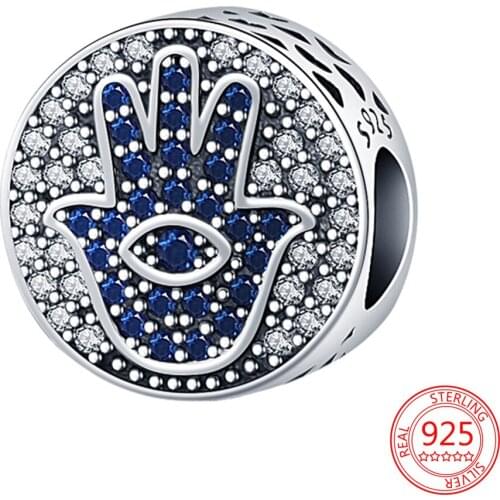 New 925 Sterling Silver Zircon Round Palm Bead Charms Fit Original Pandora Bracelet Bangle Fashion Jewelry Making Gift for Women