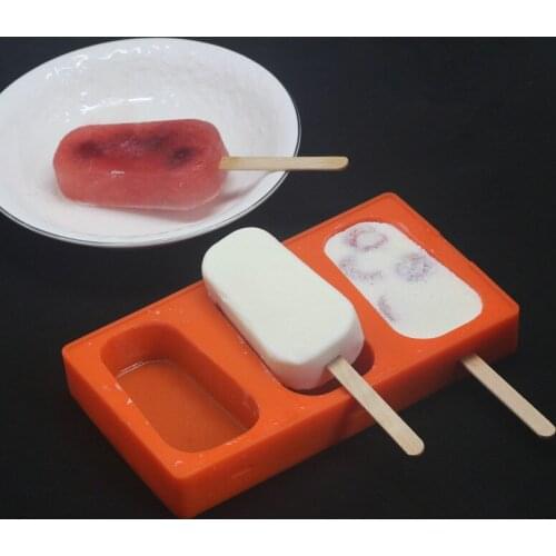 1 set 3-Cavity Ice Cream Tools Silicone Popsicle Molds Set with Lid Ice Cream Tubs Ice Cube Maker Ice Lolly Tray 50 Wooden stick