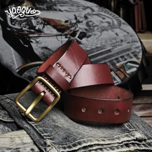 38mm Belt Men Genuine Leather Copper Buckle Handmade Retro Cowhide Jeans Soft Belt For Male All-match