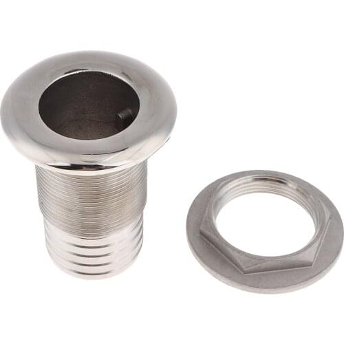 8x Boat Thru Hull Fitting/Drain 1-1/2 inch 3/4 inch Hose Barb, Marine Grade 316 Stainless Steel