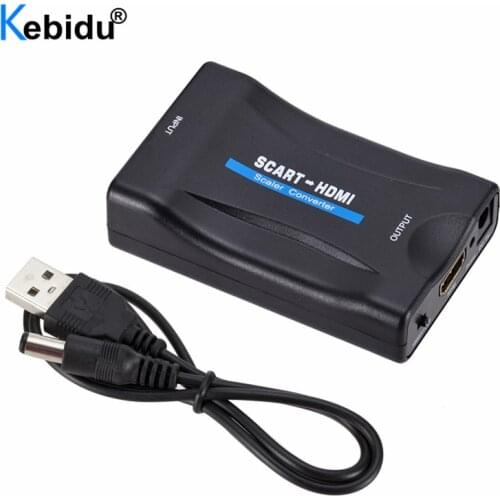 Kebidu 1080P SCART To HDMI-compatible Video Audio Upscale Converter Adapter for HD TV DVD Sky Box STB with USB charging cable