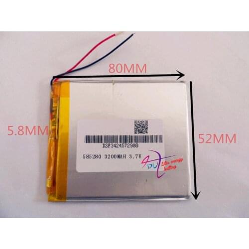 Tablet battery Size 585280 3.7V 3200mah Lithium polymer Battery with Protection Board For PDA Tablet PCs Digital Products Fr