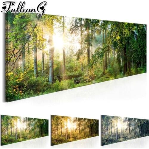 FULLCANG full square round drill large diy diamond painting sunshine and green tree 5d mosaic embroidery forest landscape FC1945