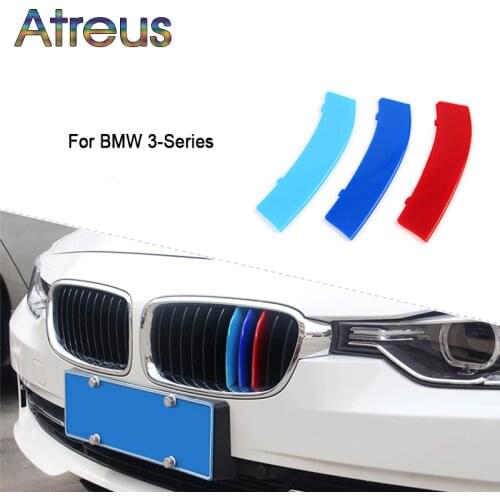 Atreus 3pcs 3D Car Front Grille Trim Sport Strips Cover Stickers For BMW E46 E90 F30 F34 E92 E93 3 series GT M Power Accessories
