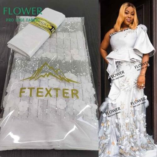 White 2.5 +2.5 Yards Beads Net Lace 2021 Latest Style Bazin Riche Fabric For African Bride Or Bridesmaids Wedding Dresses Laces