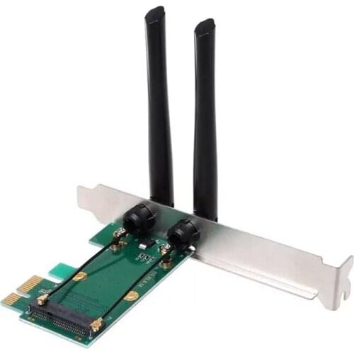 Wireless Card Wifi Mini PCI-E Express To PCI-E Adapter With 2 Antenna External For PC