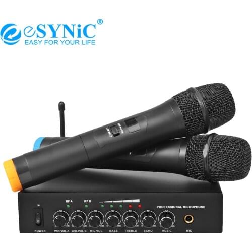 ESYNiC Wireless Microphone With Treble Echo Bass Bluetooth-Compatible Uhf Dual Cordless Microphone System For Karaoke Machines