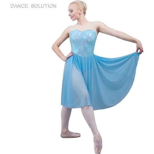 Adult Girls Pale Blue Ballet Dance Costume Sequin Lace and Soft Tulle Tutu Dress Lyrical and Contemporary Costumes 18032A