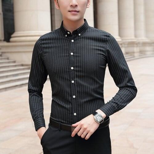 BROWON 2020 Social Long Sleeve Striped Designer Shirts Men Slim Fit Fashions Mens Shirt Man Dress Jersey Fashion Clothing