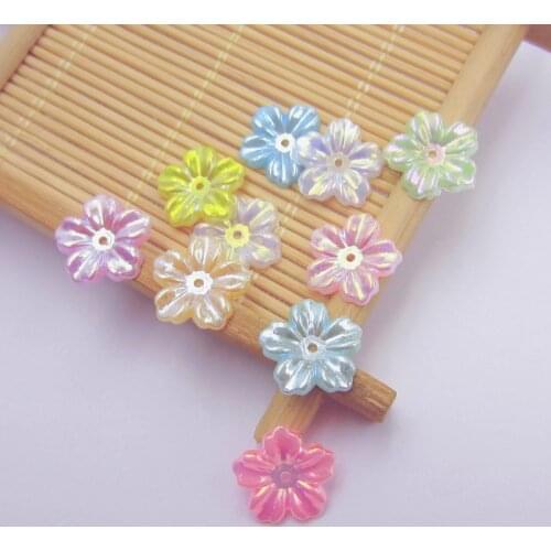 100PCS AB Mix Color 13mm Craft ABS Flatback Flower Pearls Scrapbook Beads For Cloth Needlework DIY Decoration