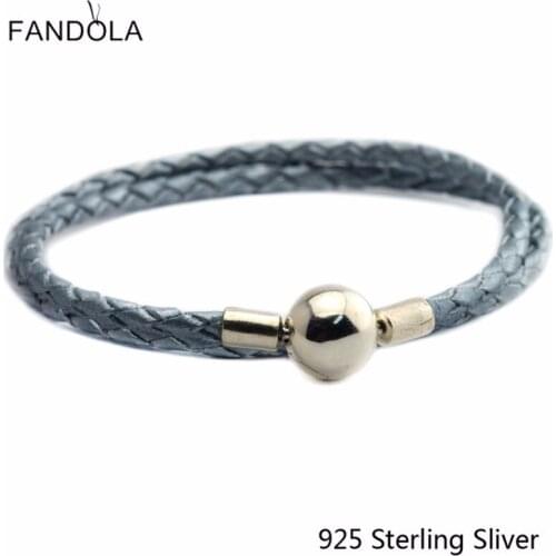 CKK 925 Sterling Silver Clasp Clip Blue Chain Leather Bracelets Jewelry Making Fits For Beads And Charms