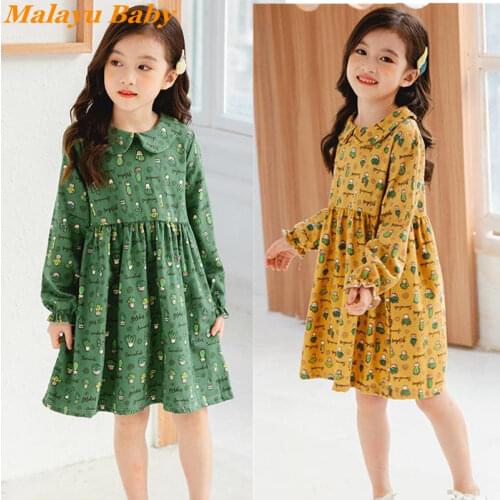 Spring Autumn Fashion Girls Dresses Cute Child Casual Costume Flower Long-Sleeved Princess Petticoat Lovely Kids Clothing 2-7 Y