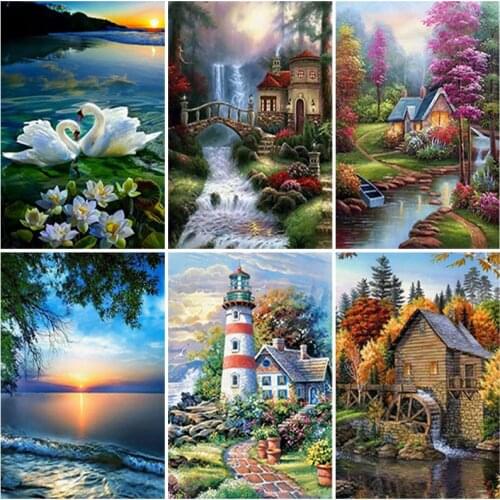 DIY Scenic 5D Diamond Painting Full Square Drill Landscape Diamond Embroidery Cross Stitch Rhinestones Mosaic Kits Wall Art