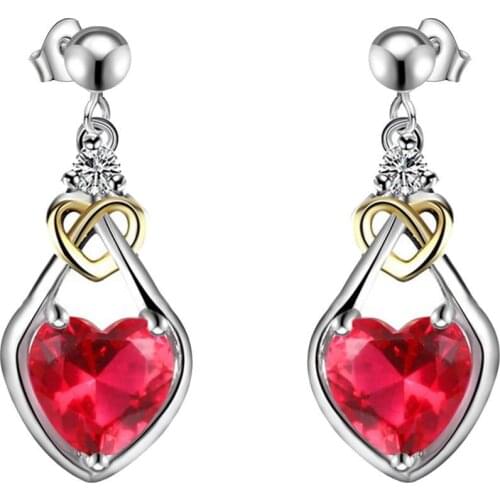 Dual Color Heart Shape Faux Pendant Women Ear Studs Earrings Jewelry Gift New