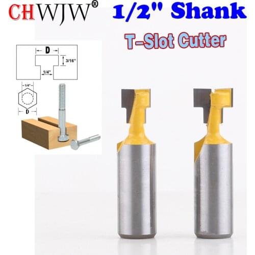 2PC 1/2" Shank T-Slot Cutter Router Bit for 1/4" Hex Bolt 9.52,12.7mm Diameter Wood Cutting Tool - Chwjw 60002