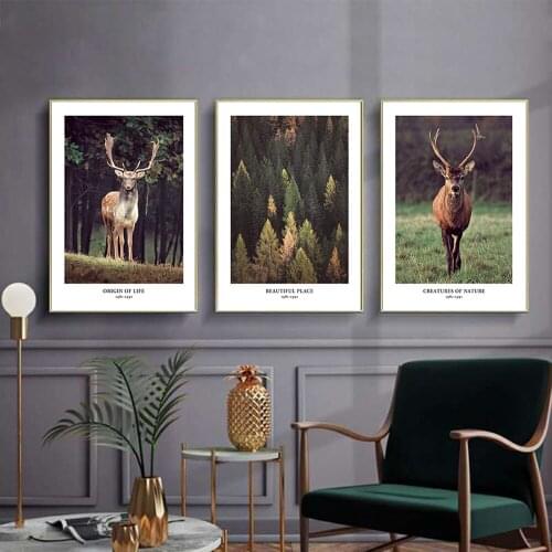Hot Milu Deer Forest Wall Art Canvas Painting Nordic Posters And Prints Decoratie Woonkamer Aesthetic Room Decor