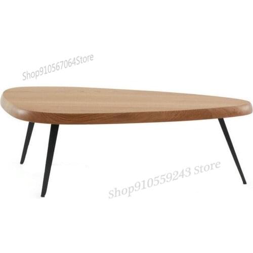Customized Water Drop Shaped Coffee Table Solid Wood Iron Frame Log Living Room Nordic Simple Oval Side Table Several Types Of C
