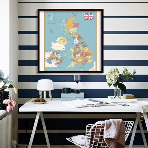 90*90cm Political Map of The United Kingdom Vintage Canvas Painting Decorative Poster Living Room Home Decor School Supplies