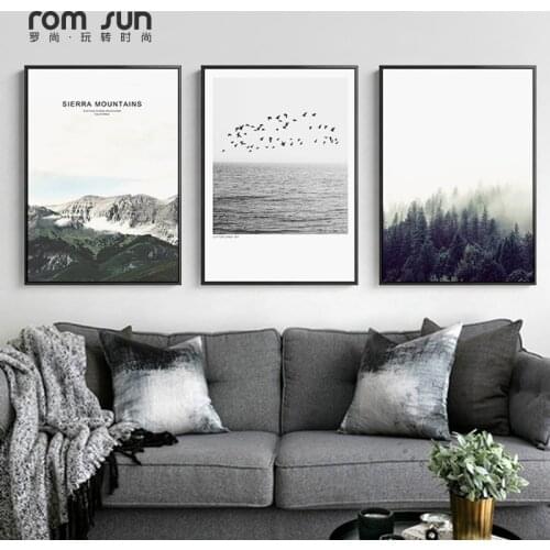 Nordic Style Decor Forest Sea Seagull Snow Mountain Canvas Paintings Prints and Posters Nature Scenery Wall Art Picture For Home