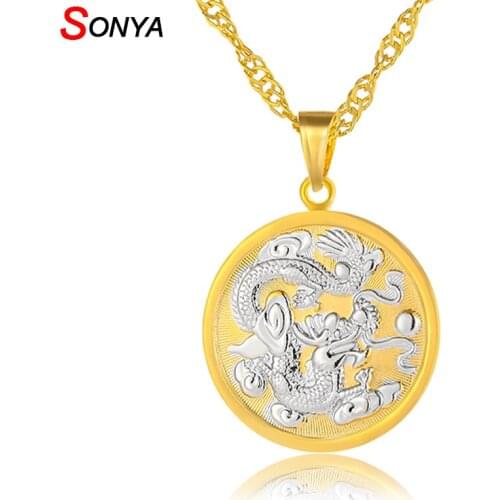 SONYA Classic Auspicious Dragon Pendant Necklace For Women Men Double color Jewelry Mascot Ornaments Lucky Gifts Bijoux Femme