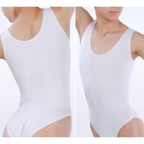New Adult Mens Black White Spandex Dance Ballet Tights Sleeveless Bodysuit For Men Gymnastics Dancewear Jumpsuit Clothing