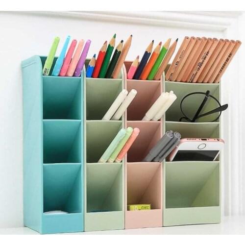 1 Pcs Simple 4 Grid Large Capacity Desk Pen Holders Pencil Makeup Storage Box Desktop Organizer Stand School Office Stationery