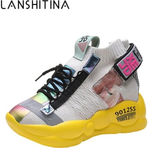 2020 Autumn Women Chunky Sneakers Platform Thick Sole Ladies Casual Vulcanize Shoes Web Celebrity Dad Flying Sneakers Designer