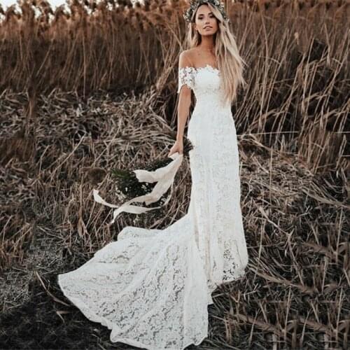 2021 Off the Shoulder Short Sleeves Lace Backless Mermaid Wedding Dress Bridal Gowns Vestido De Noiva