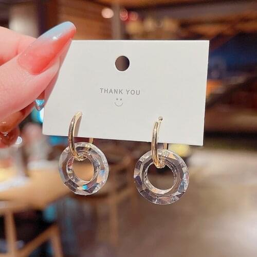 LOVOACC Korean Cute Transparent Colorful Long Geometric Drop Earring Trendy Crystal AB Color Circle Pendant Earrings Jewelry