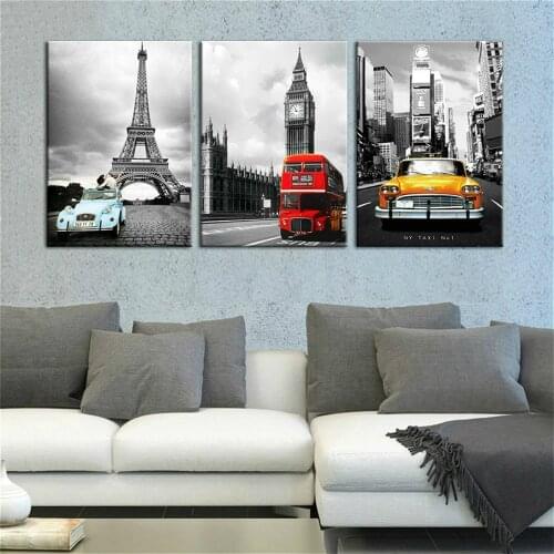 Canvas Pictures Living Room Wall Art 3 Pieces Paris Tower New York City Car Landscape Painting Prints Big Ben Poster Home Decor