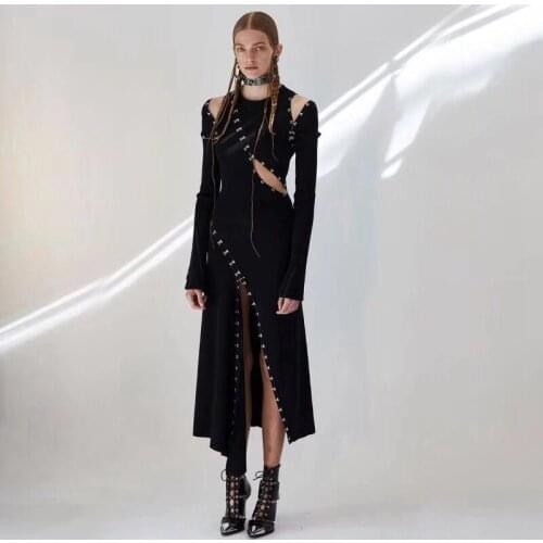2019 Newest Fashion Black Dress Autumn Winter Elegant Slim High Neck Long Sleeve Dress Party Dresses Nightclub Vestidos Festa