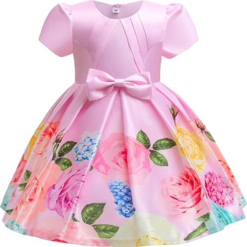 New Girls Kids Rose Elegant Causal Princess Party Dresses Christmas Birthday Wedding Childrens Clothing Baby Girl Dress 6 8 10Y