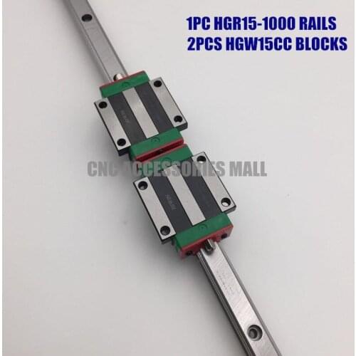 Original HIWIN 1PC Linear guide rail HGR15 L-1000mm Square linear rail & 2PCS HGW15CC slide block