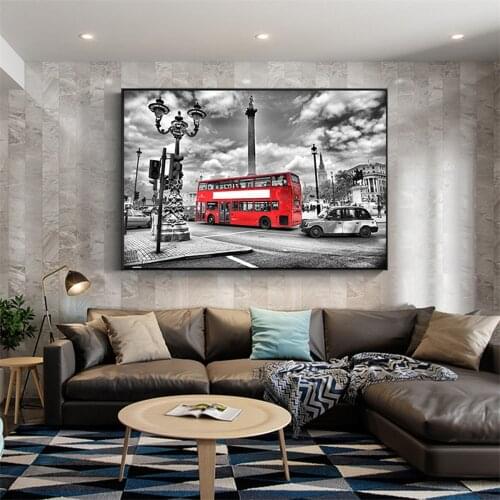London Painting Big Ben Red Telephone Booth Poster Print on Canvas Art Mural Living Room Cafe Bar Wall Decoration Quadros