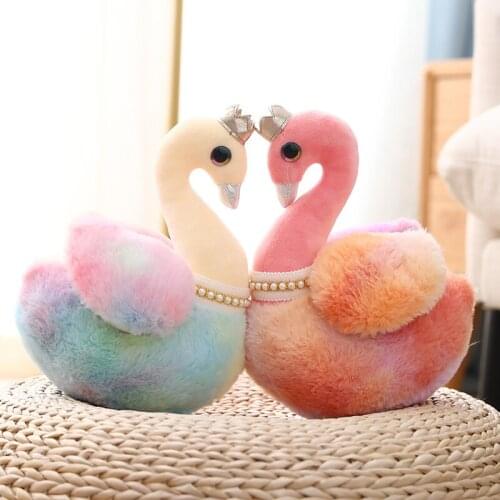 Cute Rainbow Plush Swan Toys Stuffed Animal Colorful Swan in Crown Lovely Toys For Children Room Decor Kids Girls Gift Doll