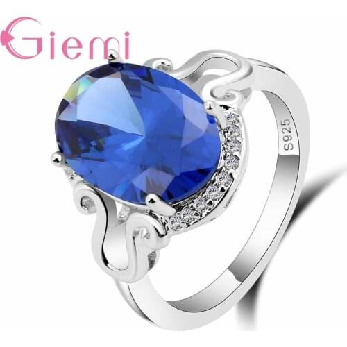 Attractive Female Engagement Ring Classic Style 925 Sterling Silver Brand Jewelry Inset Big Blue Clear Zircon Women Rings