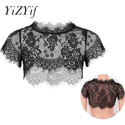 See Through Sheer Lace Half Shirt Fake Collar Elegant Short Sleeve/Sleeveless Scallop Eyelash Trimmed Detachable Collar Choker