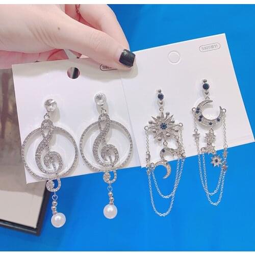 Luxury Chain Drop Earrings for Women Party Wedding Twinkle Star Moon Clear Exquisite Jewelry
