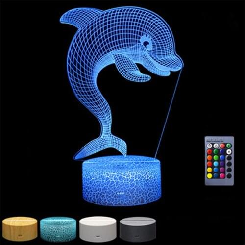16 Colors Touch Desk Light 3D Dolphin Optical Illusion Led USB Night Lamp with Remote Control AA Battery Powered Kids Toys