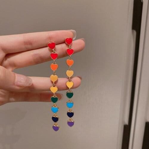 Brincos Earrings Jewelry For Women Girl 2021 Heart Design Elegant Long Rainbow Colorful Charm Bride Wedding Pendant Earring 229