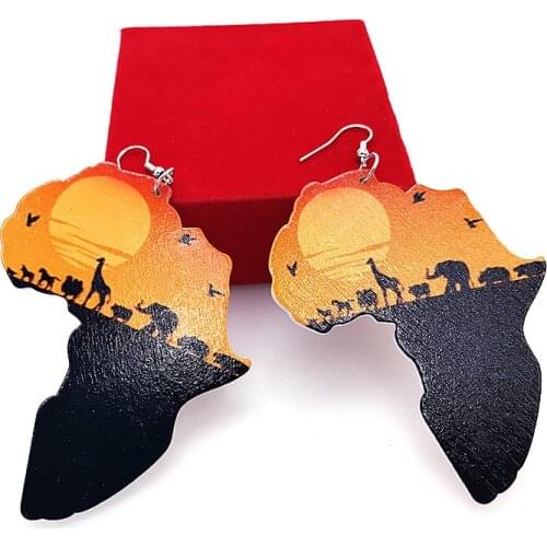 YD&YDBZ Map Shape Wooden Statement Earrings For Women Harajuku African Style Dangler Street Wear Jewelry Handcrafted Accessories
