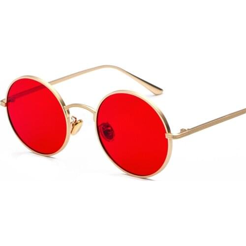 New gold round metal frame sunglasses men retro summer style women red lens sun glasses unisex yellow pink black