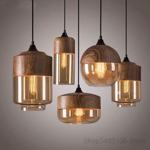 Modern Amber Glass Metal Pendant Lamp Bar Kitchen Led Hanging Lights Dining Room Light Fixtures Home Retro Loft Industrial Decor