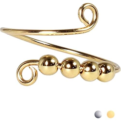 TIGRAD New Beads Ring Spinner Single Coil Spiral Fidget Ring Beads Rotate Freely Anti Stress Anxiety Ring Toy For Girl Women