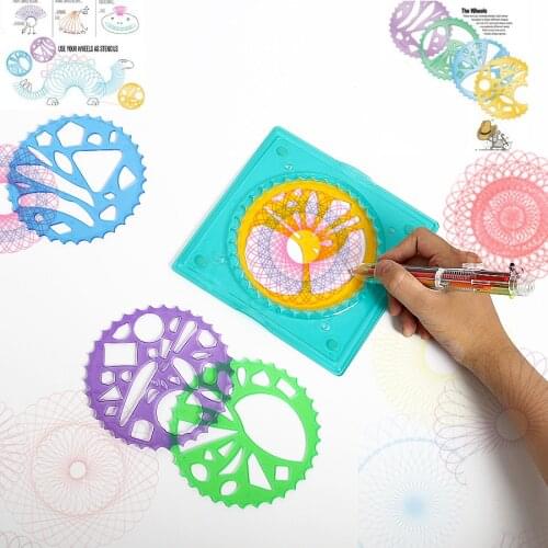 Spiral Draw Design Spirograph Drawing playset with 4 drawing wheels and 1 6-color-switch pen Educational Drawing toy For Kids