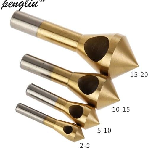 4pcs/set Titanium Coated Countersink Deburring Center Stepped Metal Drill Bits Expanding Chamfering Tools 2-5/5-10/10-15/15-20mm