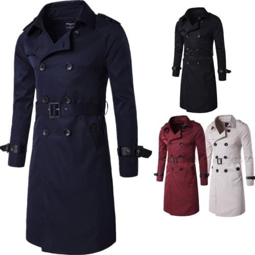 Mens Trench Coat Spring New Products Europe and America Long Slim Double Breasted Coat Mens Fashion Jacket
